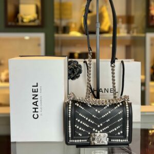 chanel small pearl boy bag