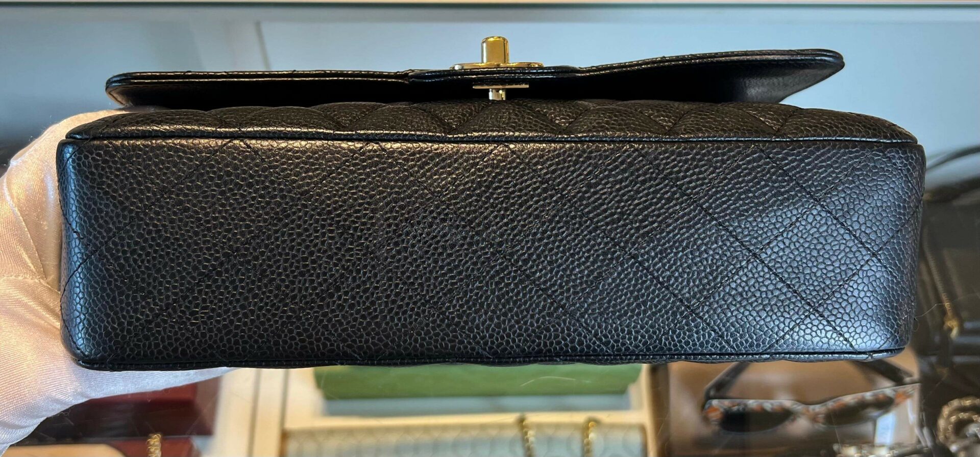 Chanel Classic Double Flap Bag Medium Caviar 24K Goud - Afbeelding 14