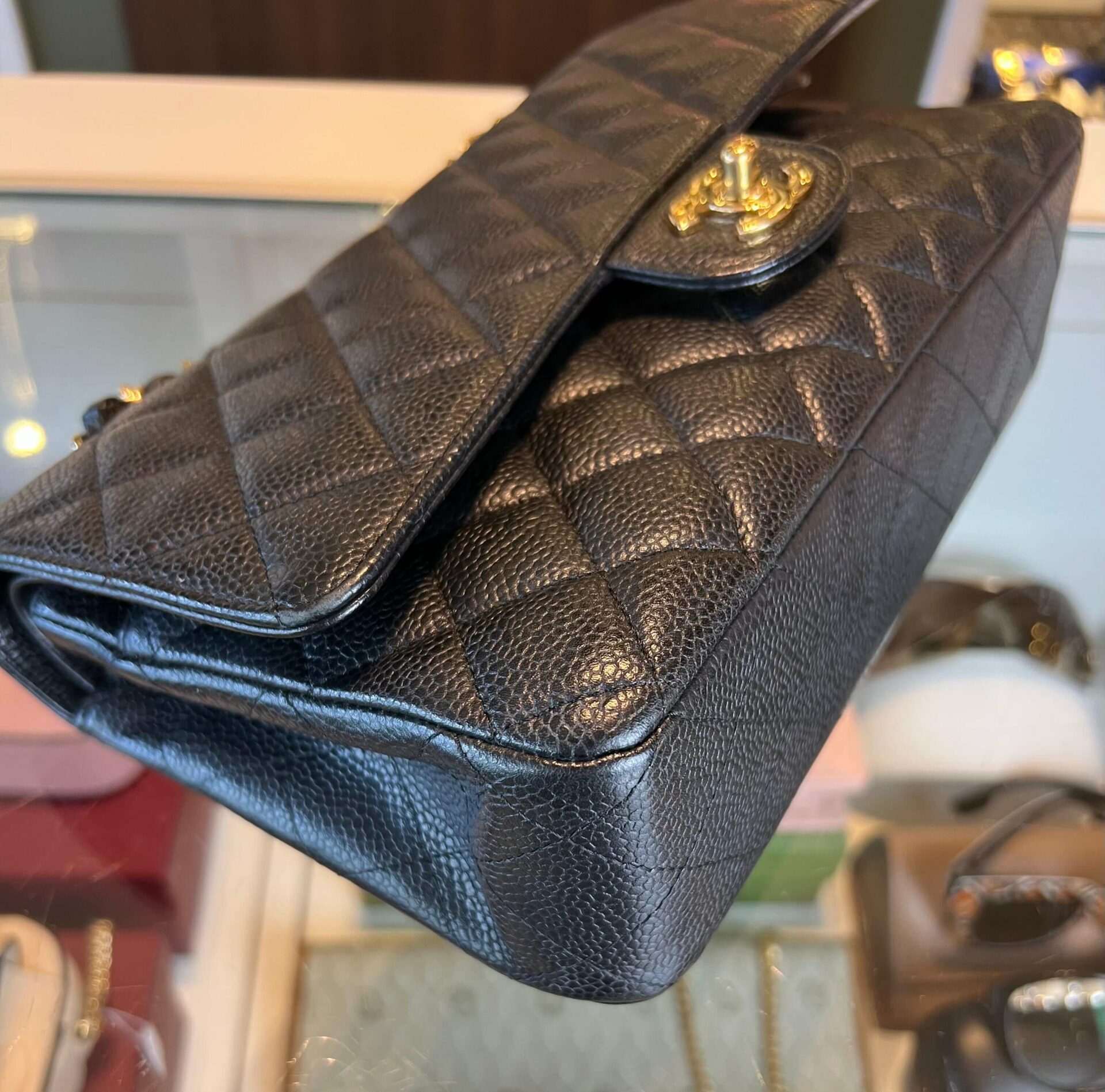 Chanel Classic Double Flap Bag Medium Caviar 24K Goud - Afbeelding 6