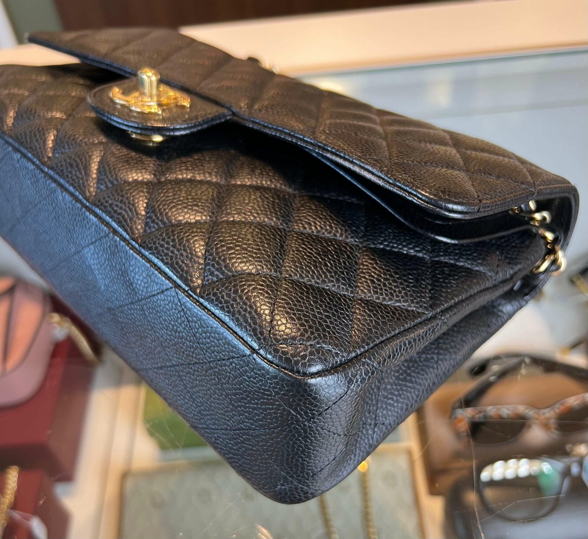 Chanel Classic Double Flap Bag Medium Caviar 24K Goud - Afbeelding 7