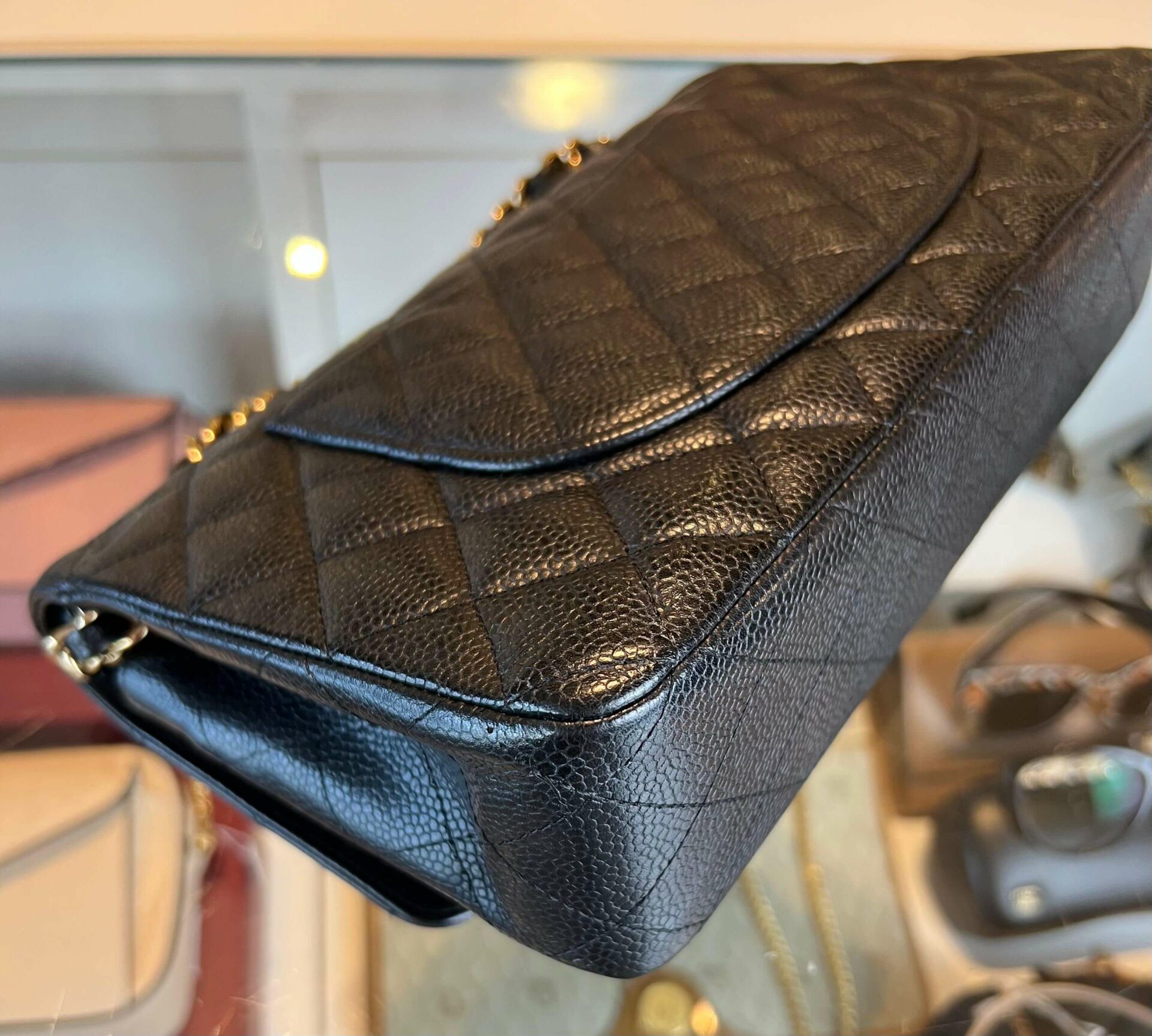 Chanel Classic Double Flap Bag Medium Caviar 24K Goud - Afbeelding 8