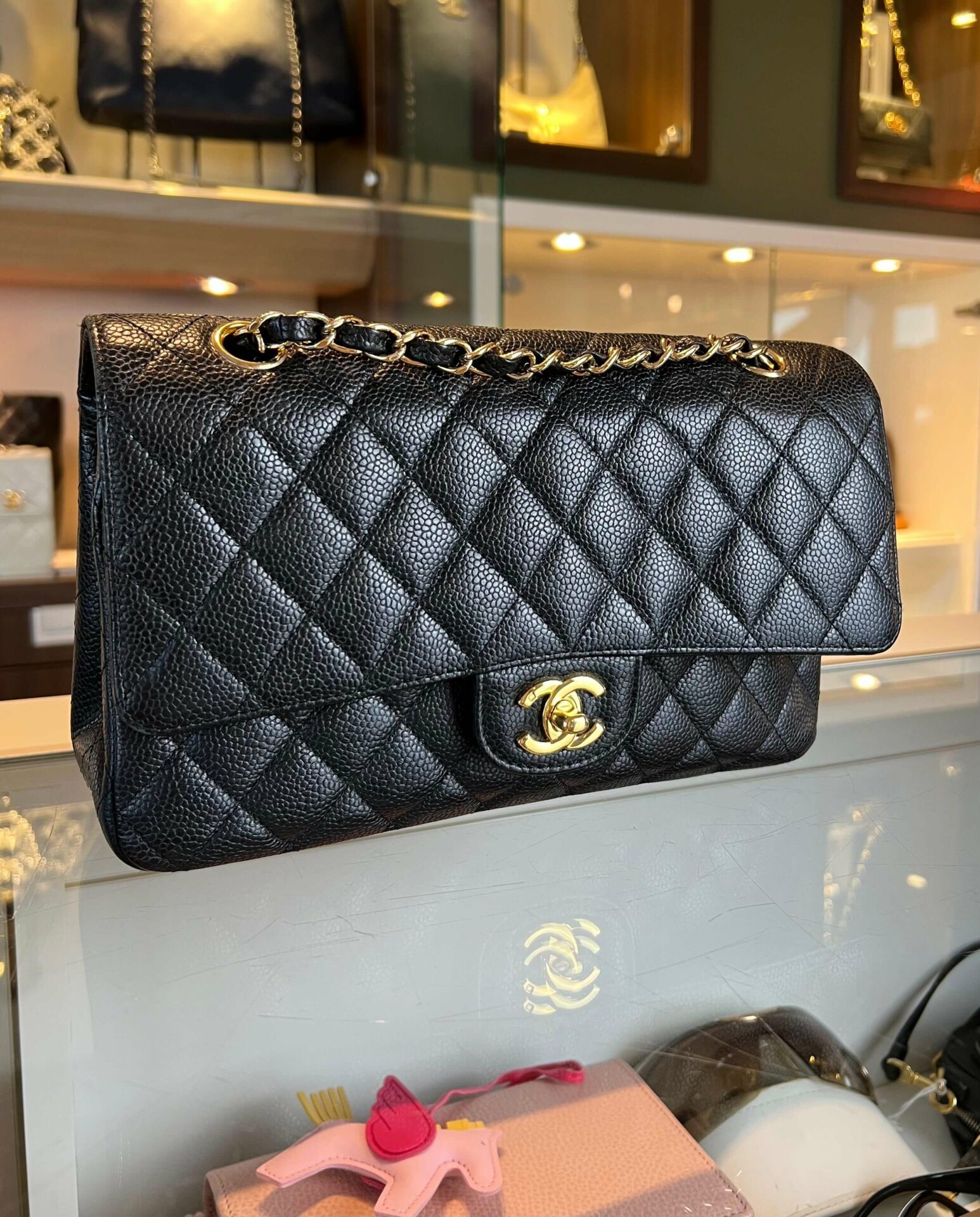 Chanel Classic Double Flap Bag Medium Caviar 24K Goud - Afbeelding 2