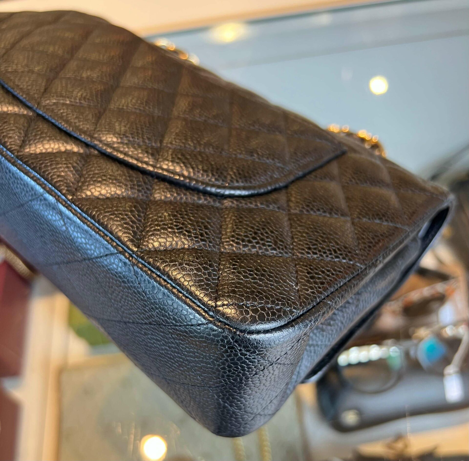 Chanel Classic Double Flap Bag Medium Caviar 24K Goud - Afbeelding 9