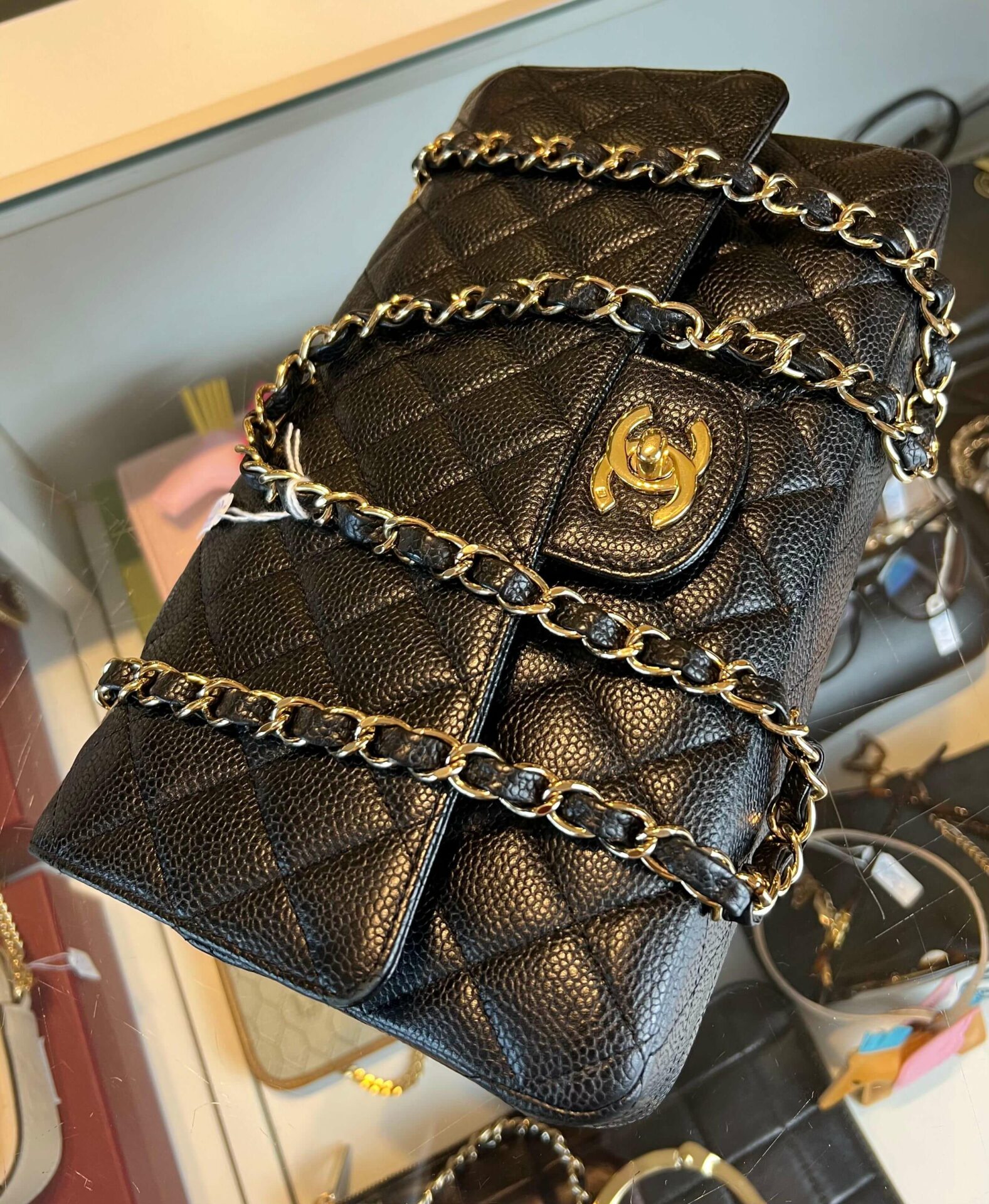 Chanel Classic Double Flap Bag Medium Caviar 24K Goud - Afbeelding 3