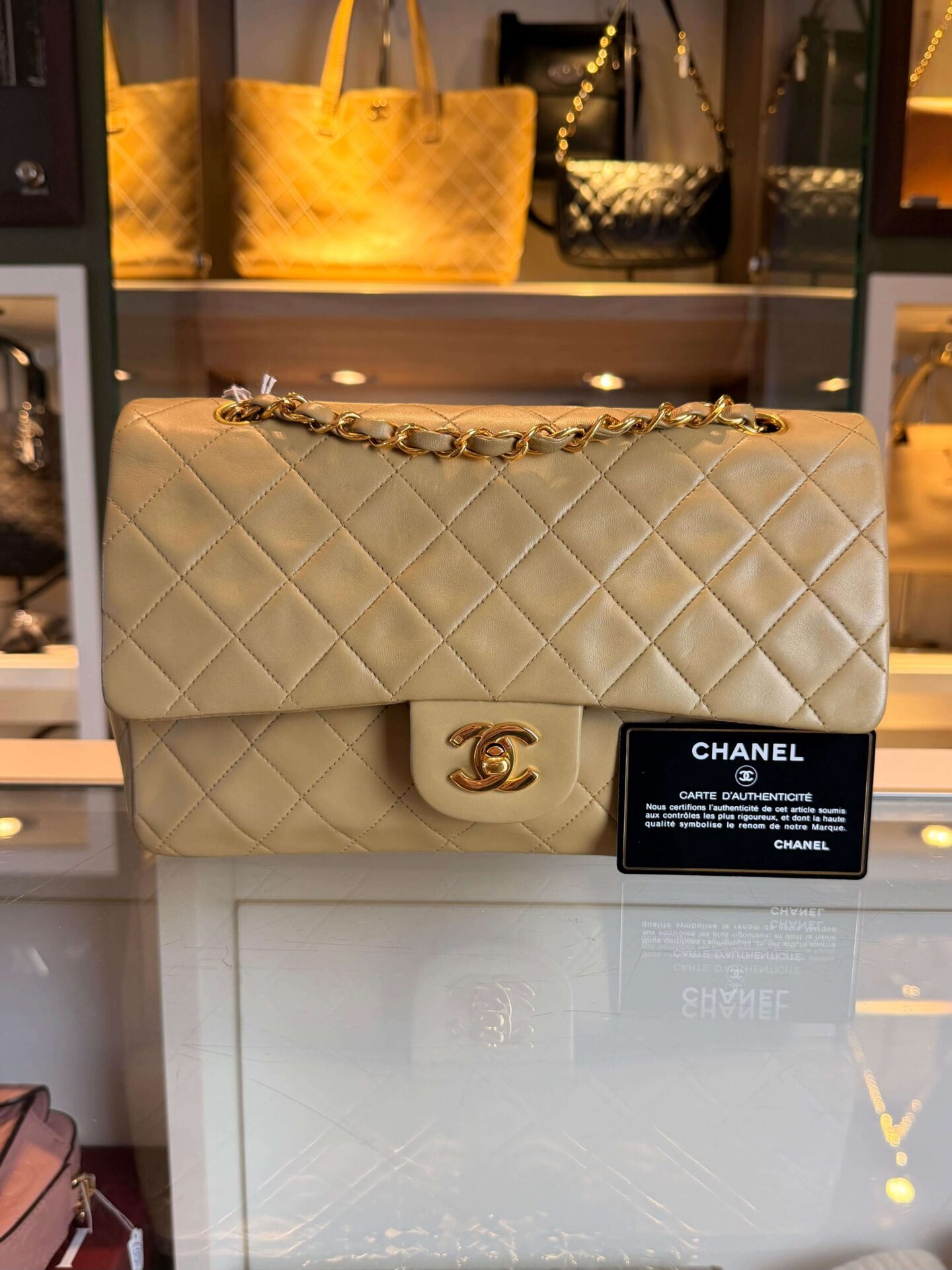 chanel classic double flap bag medium beige