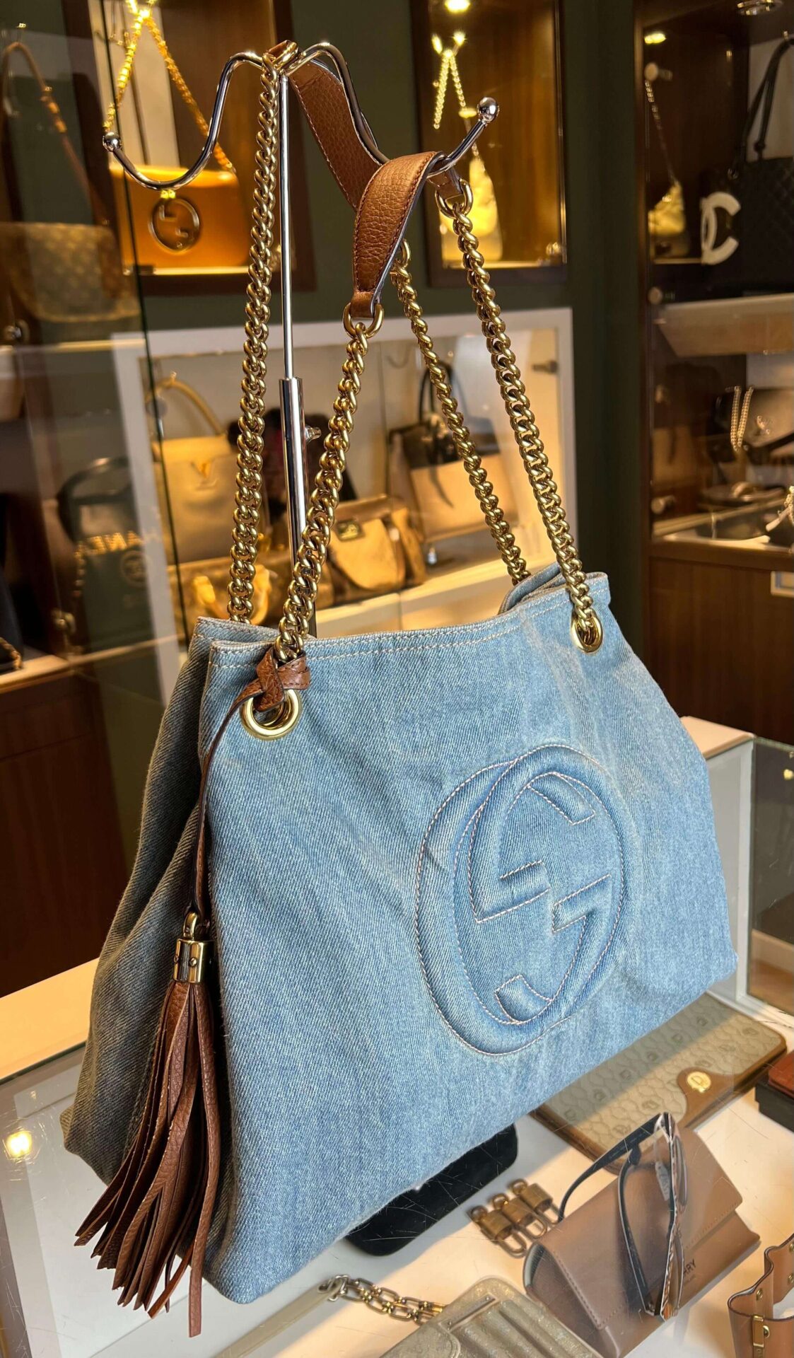 gucci soho tote bag denim