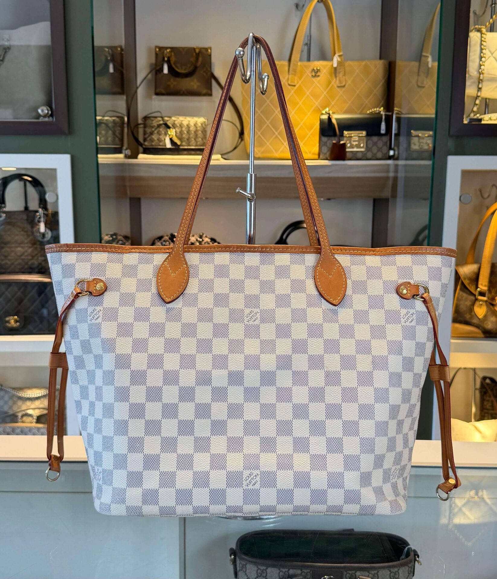 louis vuitton neverfull mm damier azur