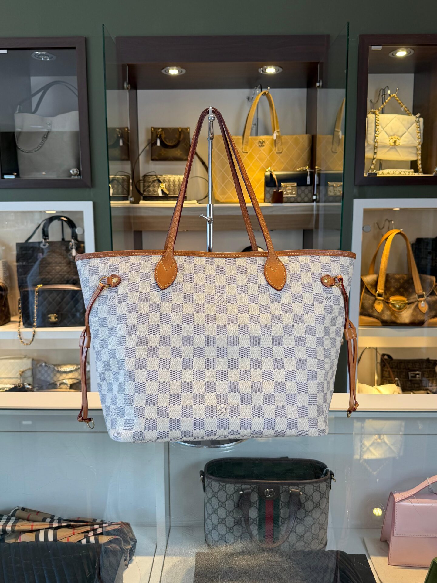 louis vuitton neverfull mm damier azur